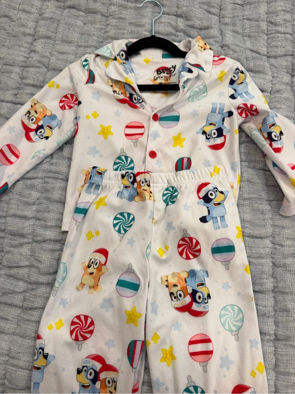 Kids Holiday Character One-Piece Pajamas in White with Candy Print